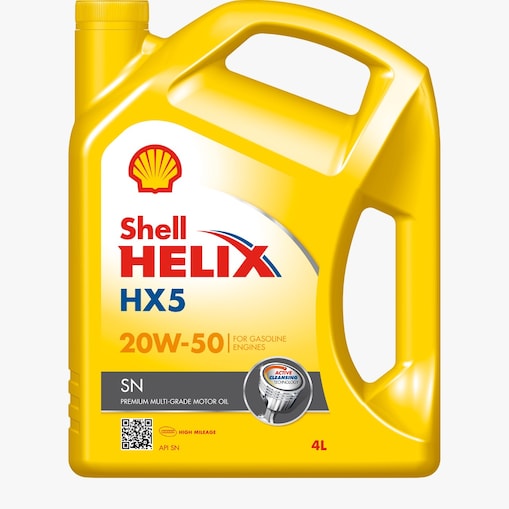 Embalaje amarilla de Shell Helix 20W-50